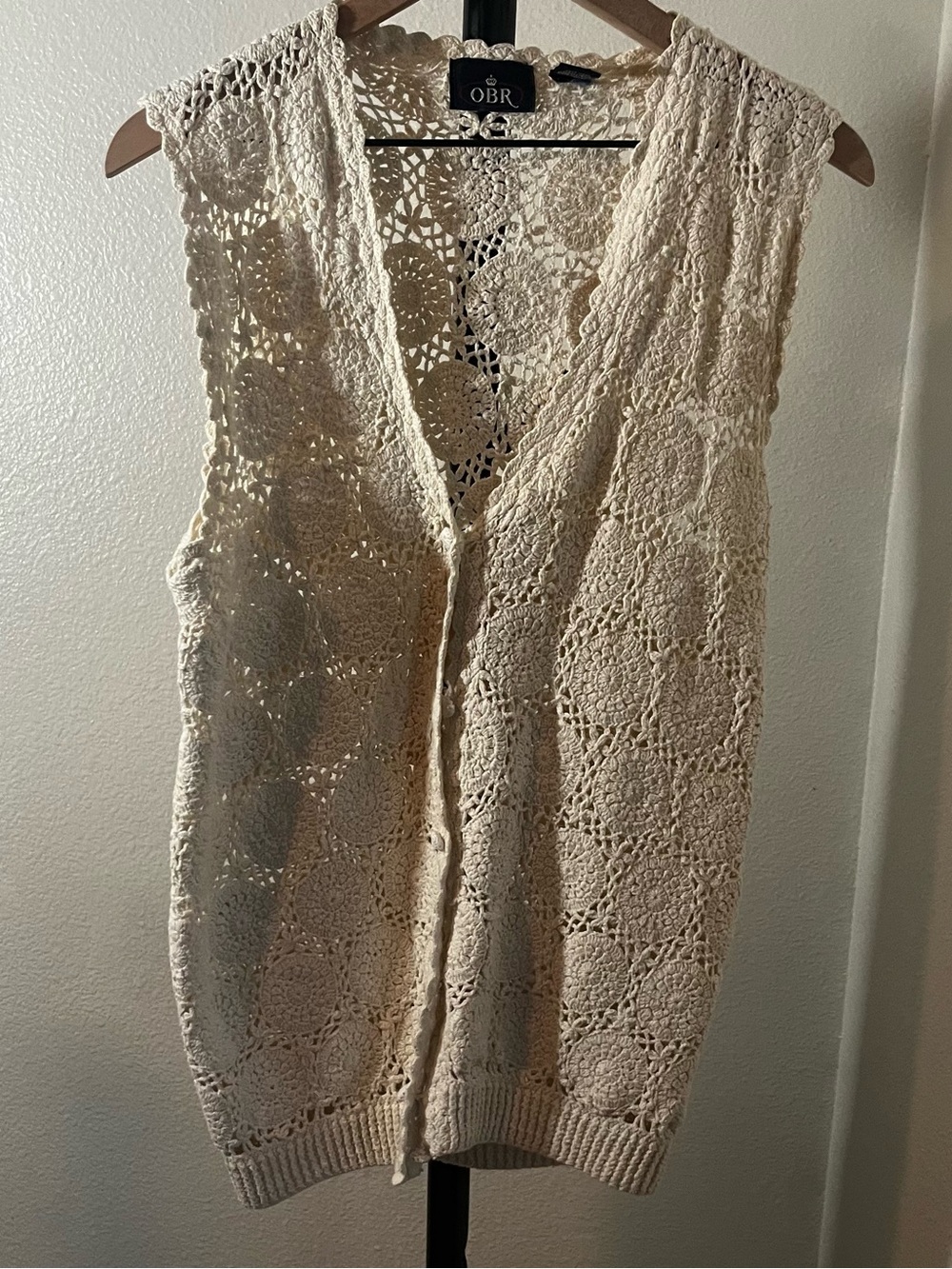 OBR Cream Crochet Sleeveless Cardigan Vest Ramie & Cotton
